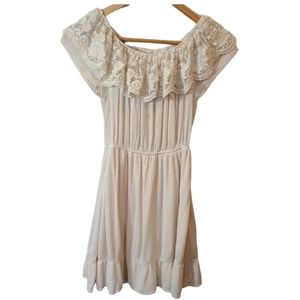 Monteau Women's Lace Ruffled Boho Mini Dress